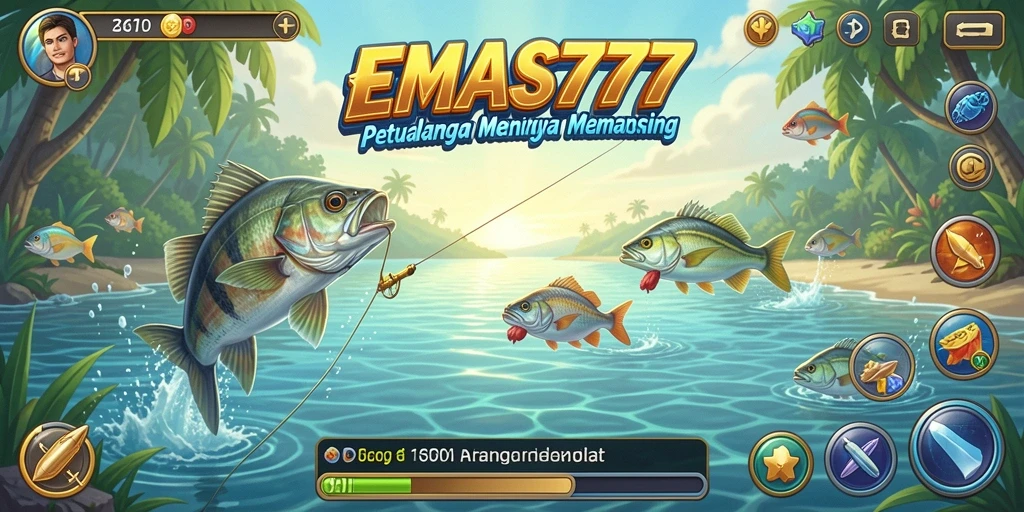 Tampilan gameplay EMAS777 yang memukau saat memancing ikan di lautan.