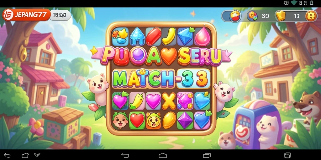 Tangkapan layar gameplay JEPANG77 dengan permata berwarna-warni.
