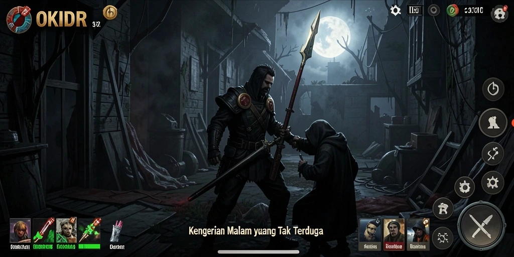 Screenshot menampilkan pemain menghadapi makhluk menakutkan di dalam rumah angker.