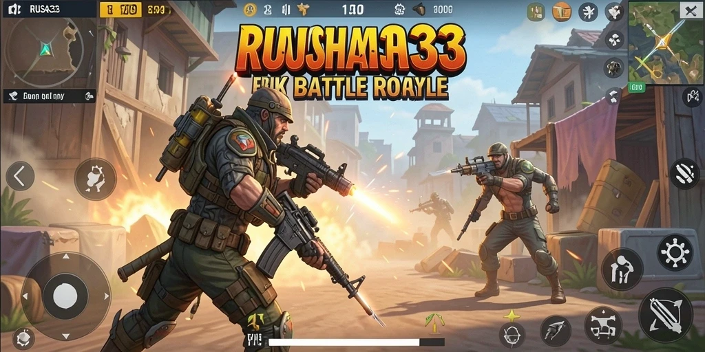 Tangkapan layar gameplay RUSA33 menampilkan pertarungan intens di pulau.