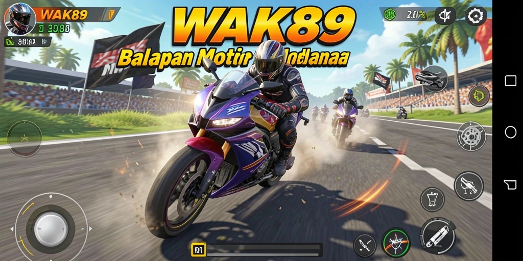 Tampilan gameplay seru balapan motor di WAK89.
